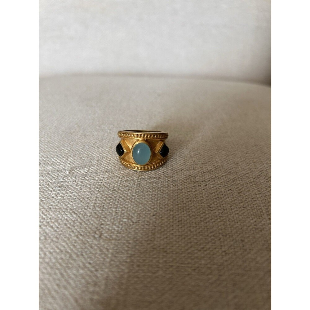 Julie Vos Gold‎ Statement Ring Light Green with  Dark Accent stones Size 7
